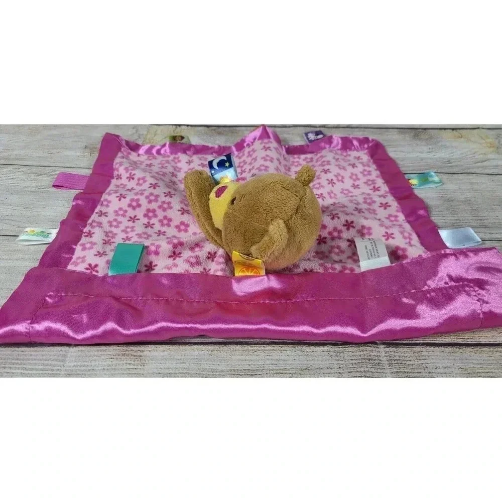 Taggies Plush Brown Teddy Bear Lovey Security Blanket Pink Satin Trim 14